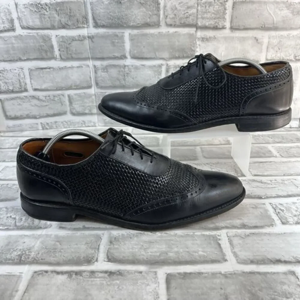 Allen Edmonds Hampstead Men’s Size 12 D Black Leather Wingtip Woven Oxford Shoes